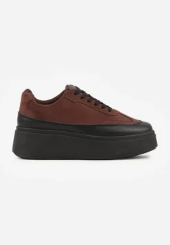 Brązowe Sneakersy VICES na Platformie z Ozdobnym Noskiem Attis