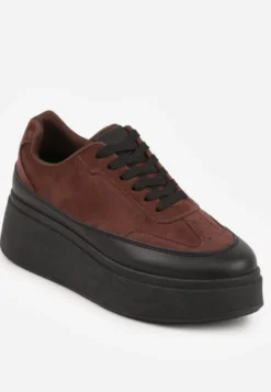 Brązowe Sneakersy VICES na Platformie z Ozdobnym Noskiem Attis