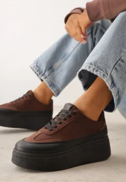 Brązowe Sneakersy VICES na Platformie z Ozdobnym Noskiem Attis