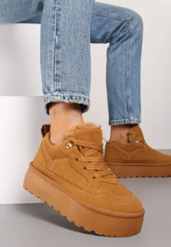 Brązowe Sneakersy Vices Stylizowane na Śniegowce na Platformie Obszyte Futerkiem Naleris