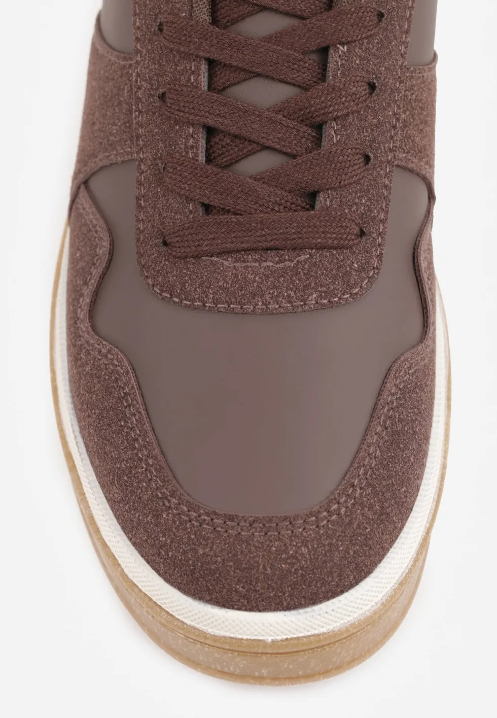 Brązowe Sneakersy VICES w Stylu Basic ze Wstawkami z Imitacji Nubuku Akila