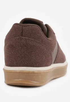 Brązowe Sneakersy VICES w Stylu Basic ze Wstawkami z Imitacji Nubuku Akila