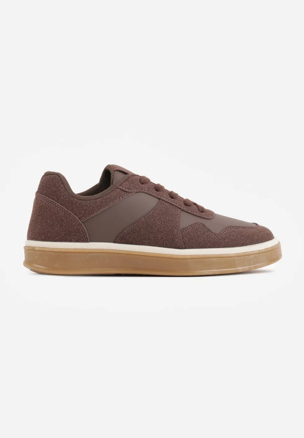 Brązowe Sneakersy VICES w Stylu Basic ze Wstawkami z Imitacji Nubuku Akila