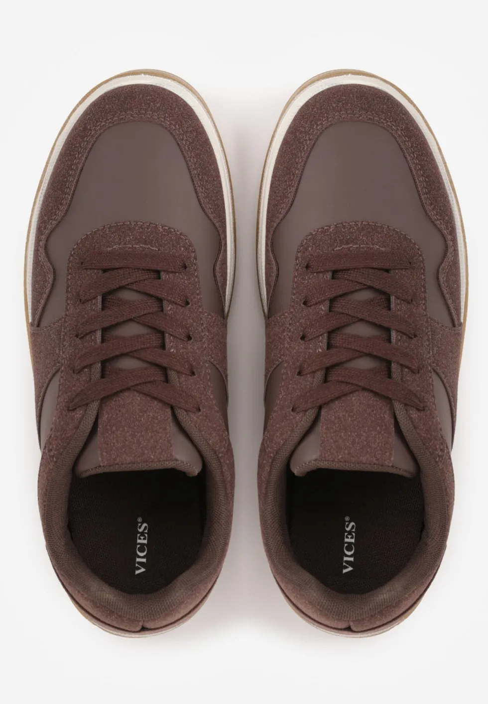 Brązowe Sneakersy VICES w Stylu Basic ze Wstawkami z Imitacji Nubuku Akila