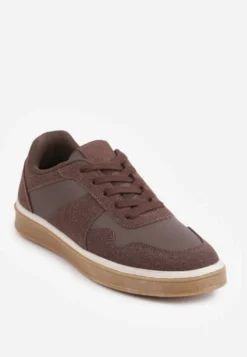 Brązowe Sneakersy VICES w Stylu Basic ze Wstawkami z Imitacji Nubuku Akila