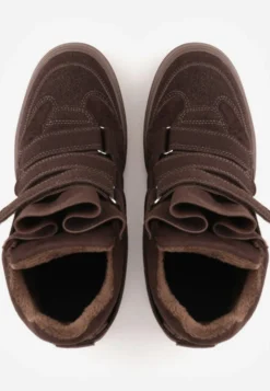 Brązowe Sneakersy w Stylu Y2K na Koturnie z Ociepleniem i Paskami na Rzep Aitia