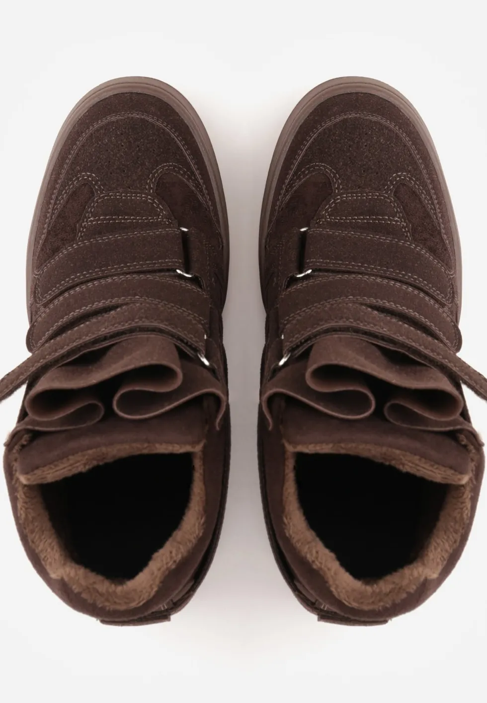 Brązowe Sneakersy w Stylu Y2K na Koturnie z Ociepleniem i Paskami na Rzep Aitia