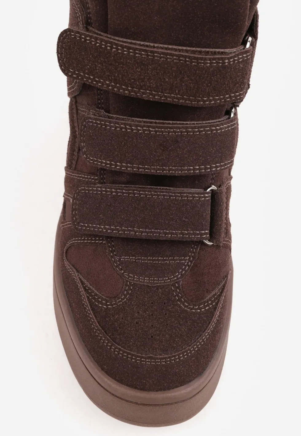 Brązowe Sneakersy w Stylu Y2K na Koturnie z Ociepleniem i Paskami na Rzep Aitia