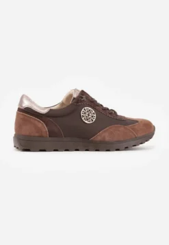 Brązowe Sneakersy ze Skóry Naturalnej Ozdobione Metaliczną Aplikacją Tidina