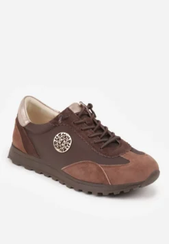 Brązowe Sneakersy ze Skóry Naturalnej Ozdobione Metaliczną Aplikacją Tidina