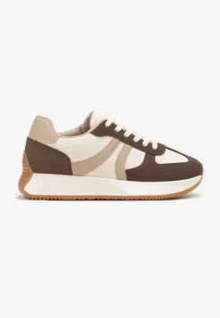 Brązowe Sneakersy z Geometrycznym Wzorem Velwettia