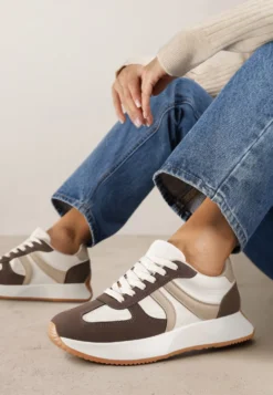 Brązowe Sneakersy z Geometrycznym Wzorem Velwettia