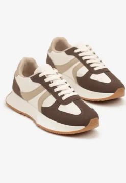 Brązowe Sneakersy z Geometrycznym Wzorem Velwettia