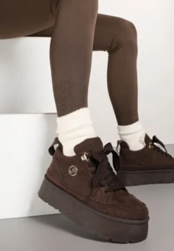 Brązowe Sneakersy z Imitacji Zamszu na Grubej Podeszwie Wyściełane Futerkiem Senavel