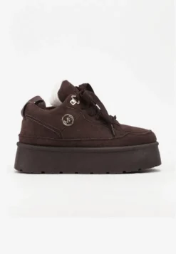 Brązowe Sneakersy z Imitacji Zamszu na Grubej Podeszwie Wyściełane Futerkiem Senavel