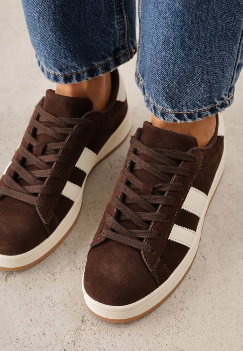 Brązowe Sneakersy z Paskami po Bokach Zefirau