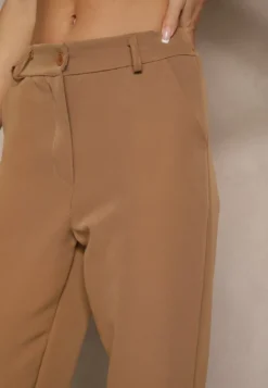 Brązowe Spodnie Garniturowe High Waist Viviorea