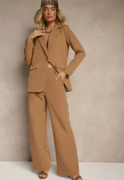 Brązowe Spodnie Garniturowe High Waist Viviorea