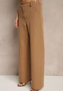 Brązowe Spodnie Garniturowe High Waist Viviorea