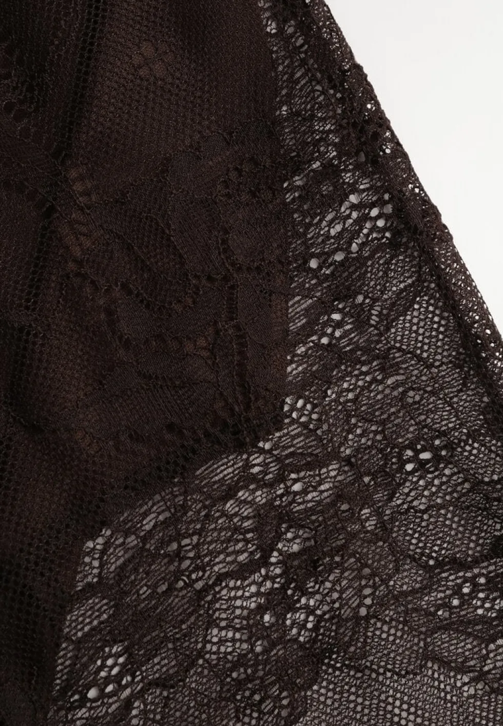 Brązowe Spodnie High Waist o Kroju Dzwonów z Koronki Ferella