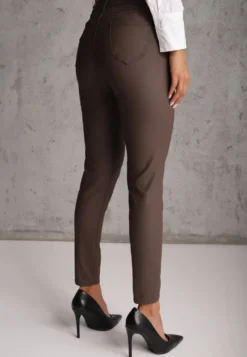 Brązowe Spodnie Skinny z Imitacji Skóry Operwena