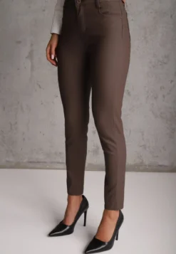 Brązowe Spodnie Skinny z Imitacji Skóry Operwena