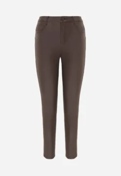 Brązowe Spodnie Skinny z Imitacji Skóry Operwena