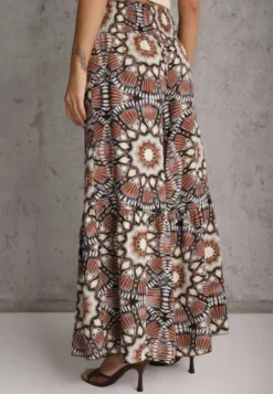 Brązowe Spodnie Typu Palazzo z Wiskozy High Waist z Gumką w Pasie Bistalia