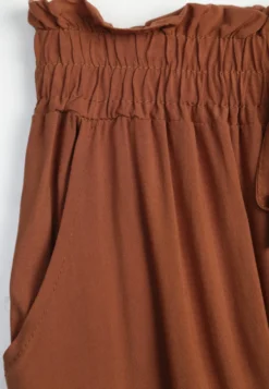 Brązowe Spodnie z Bawełny High Waist z Szerokimi Nogawkami i Gumką w Pasie Clisea