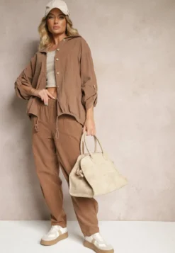 Brązowe Spodnie z Bawełny High Waist Galili