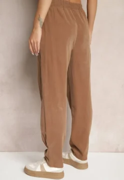 Brązowe Spodnie z Bawełny High Waist Galili
