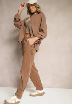 Brązowe Spodnie z Bawełny High Waist Galili