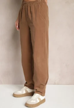 Brązowe Spodnie z Bawełny High Waist Galili