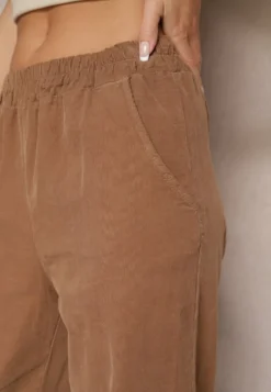 Brązowe Spodnie z Bawełny High Waist Galili