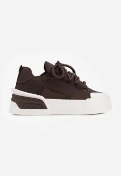 Brązowe Streetwearowe Sneakersy Trampki na Platformie Danenith