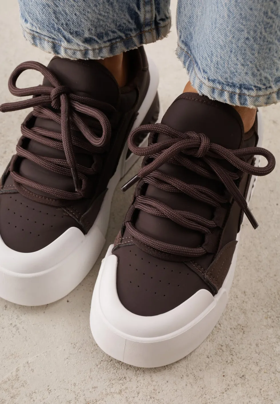 Brązowe Streetwearowe Sneakersy Trampki na Platformie Danenith