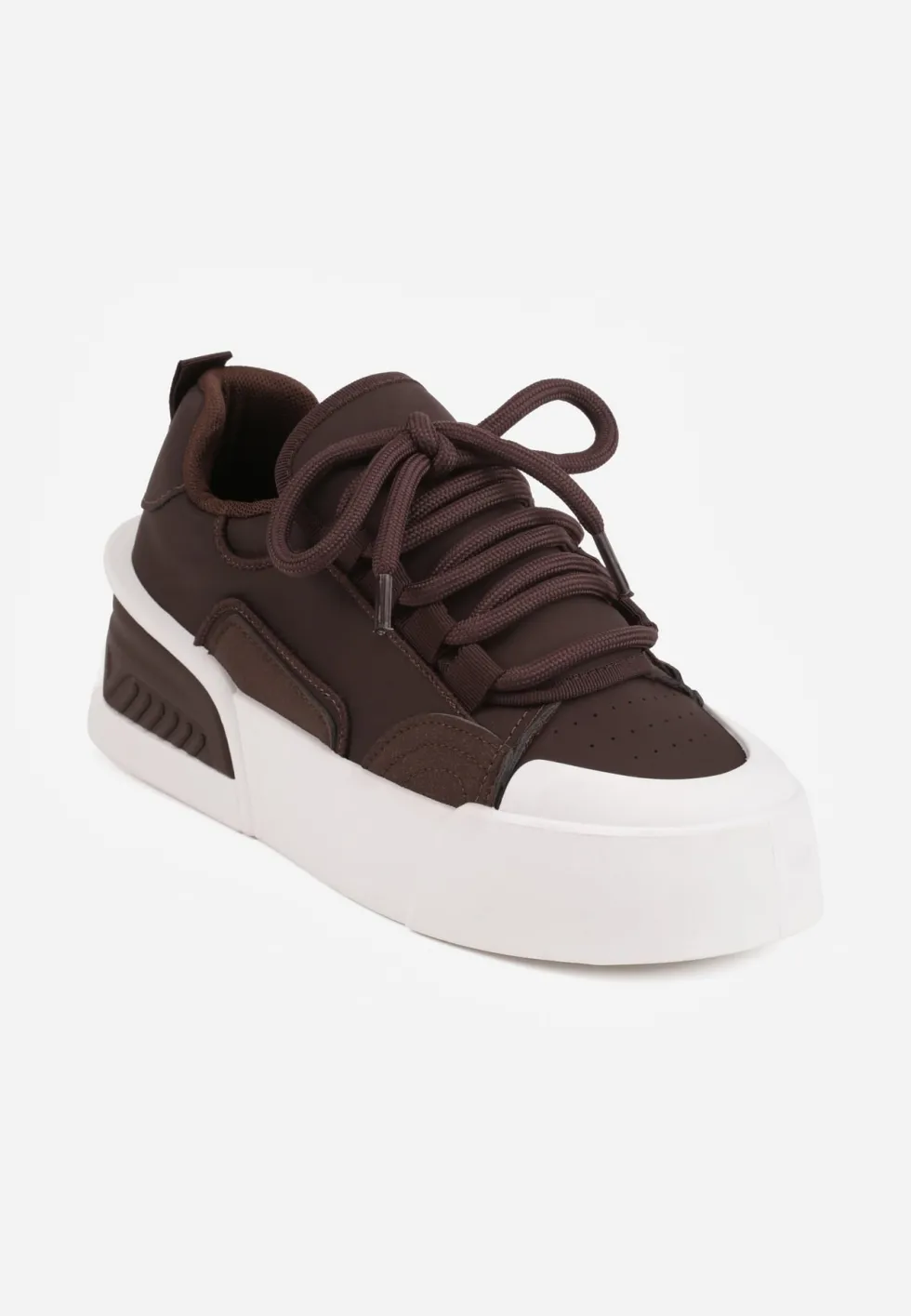 Brązowe Streetwearowe Sneakersy Trampki na Platformie Danenith