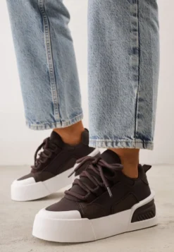 Brązowe Streetwearowe Sneakersy Trampki na Platformie Danenith