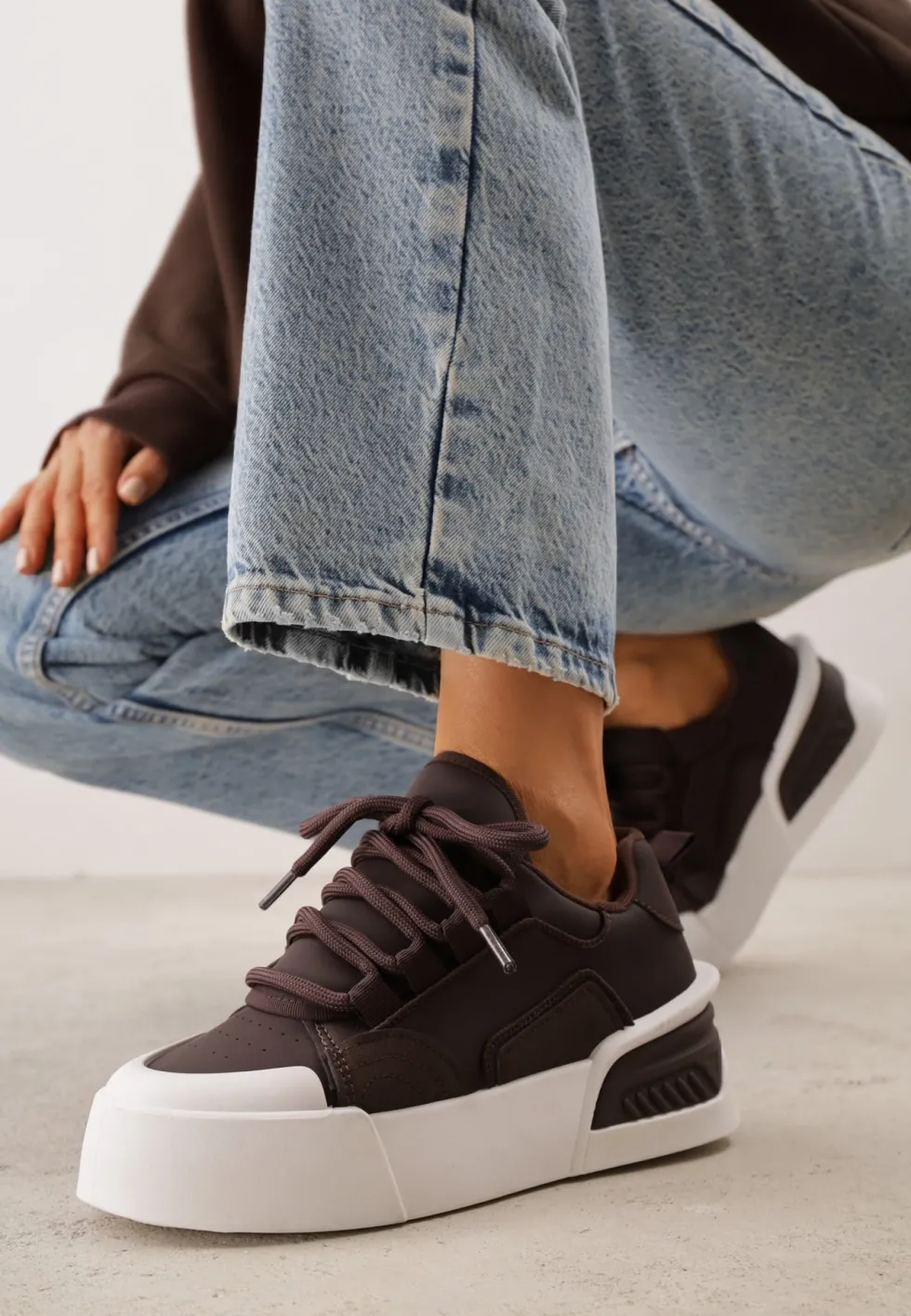 Brązowe Streetwearowe Sneakersy Trampki na Platformie Danenith