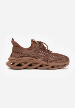 Brązowe Streetwearowe Sneakersy z Siateczki na Perforowanej Podeszwie Clythusa