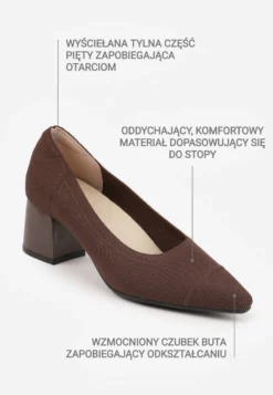 Brązowe Strukturalne Czółenka VICES na Słupkowym Obcasie z Wkładką Soft-Pillow Abathise