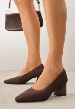 Brązowe Strukturalne Czółenka VICES na Słupkowym Obcasie z Wkładką Soft-Pillow Abathise