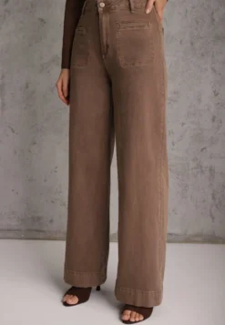 Brązowe Szerokie Jeansy High Waist z Bawełny Berinnessa