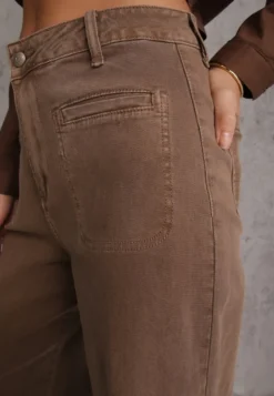 Brązowe Szerokie Jeansy High Waist z Bawełny Berinnessa