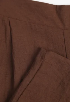 Brązowe Szerokie Spodnie Casual High Waist ze Strukturalnej Tkaniny Hyrarpia