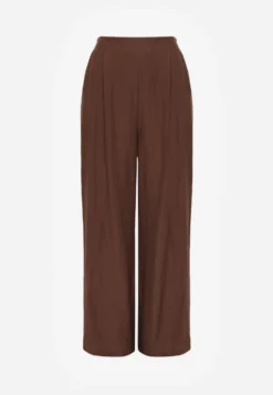 Brązowe Szerokie Spodnie Casual High Waist ze Strukturalnej Tkaniny Hyrarpia