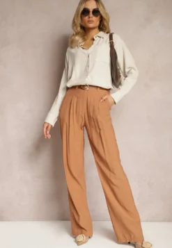 Brązowe Szerokie Spodnie Palazzo High Waist Neridana