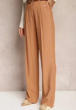 Brązowe Szerokie Spodnie Palazzo High Waist Neridana