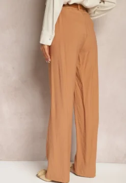 Brązowe Szerokie Spodnie Palazzo High Waist Neridana