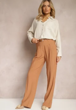 Brązowe Szerokie Spodnie Palazzo High Waist Neridana